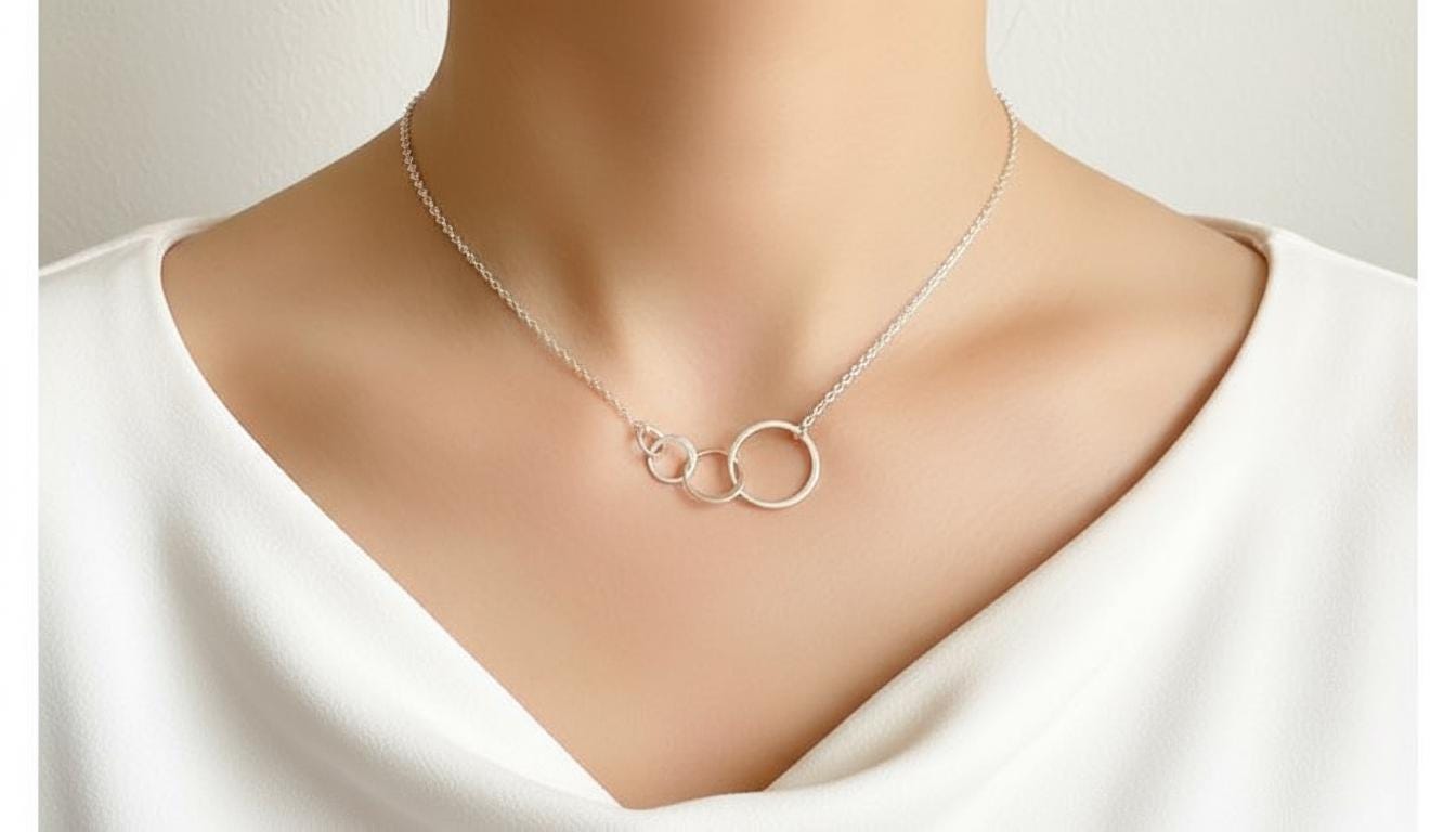 Sterling Silver 4 Interlocking Circle Necklace – 925 Silver Interlocking Four Ring Pendant