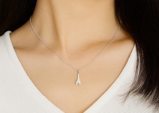 Sterling Silver Eiffel Tower Pendant Necklace • 925 Silver Paris Landmark Charm