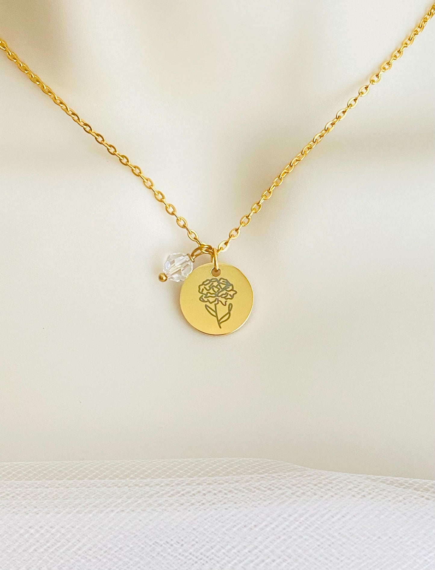 Personalized Flower Necklace with Birthstone • Stainless Steel Birth Flower & Birthstone Necklace