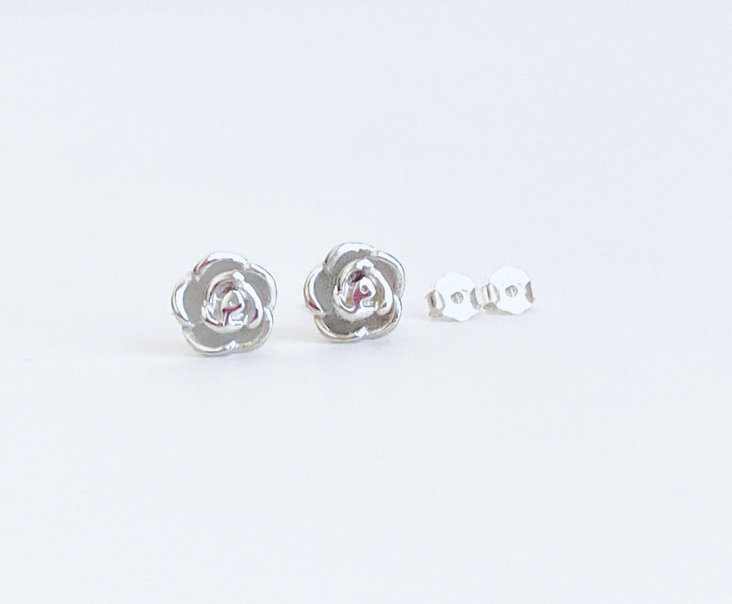 Sterling Silver Rose Stud Earrings • Dainty Rose Flower Stud Earrings