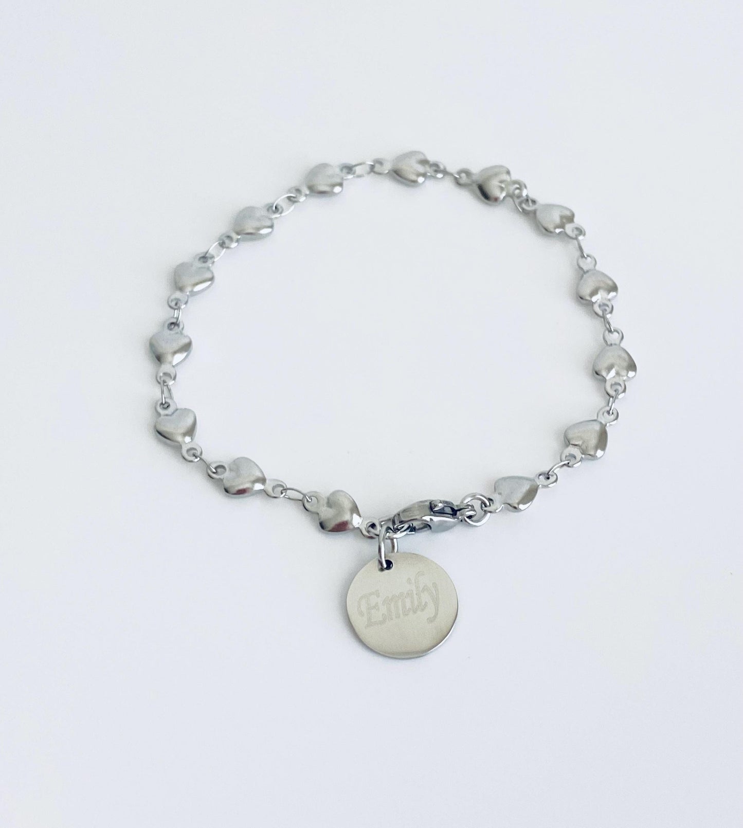 Stainless Steel Heart Chain Bracelet with Personalized Charm • Custom Charm Bracelet