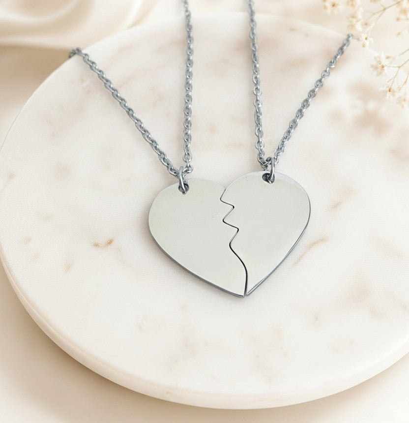 Personalized Stainless Steel 2-Piece Heart Puzzle Necklace Set
