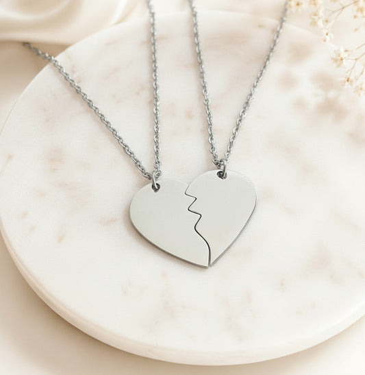 Personalized Stainless Steel 2-Piece Heart Puzzle Necklace Set