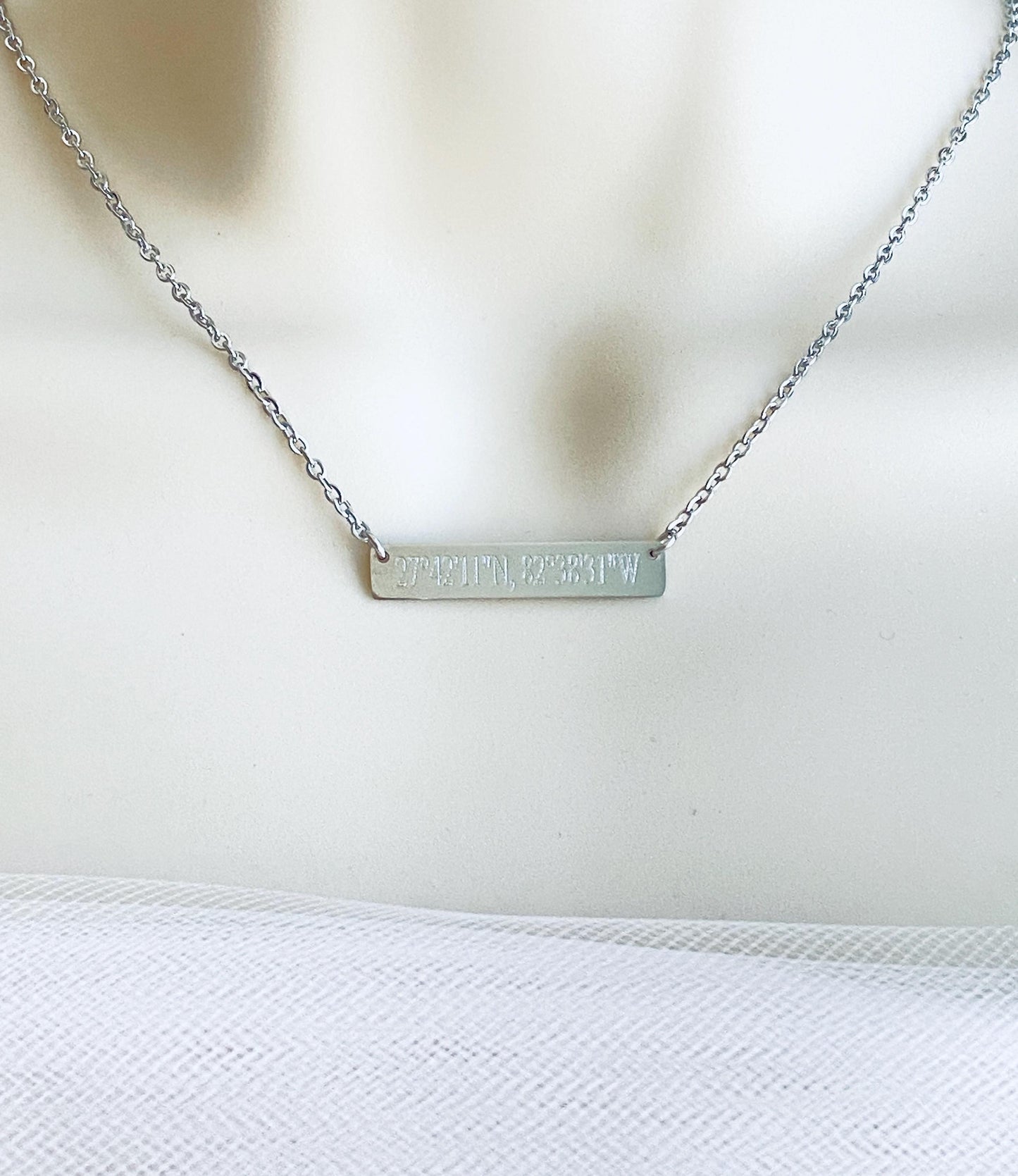 Personalized Stainless Steel Long Bar Necklace • Custom Engraved Name Necklace for Women