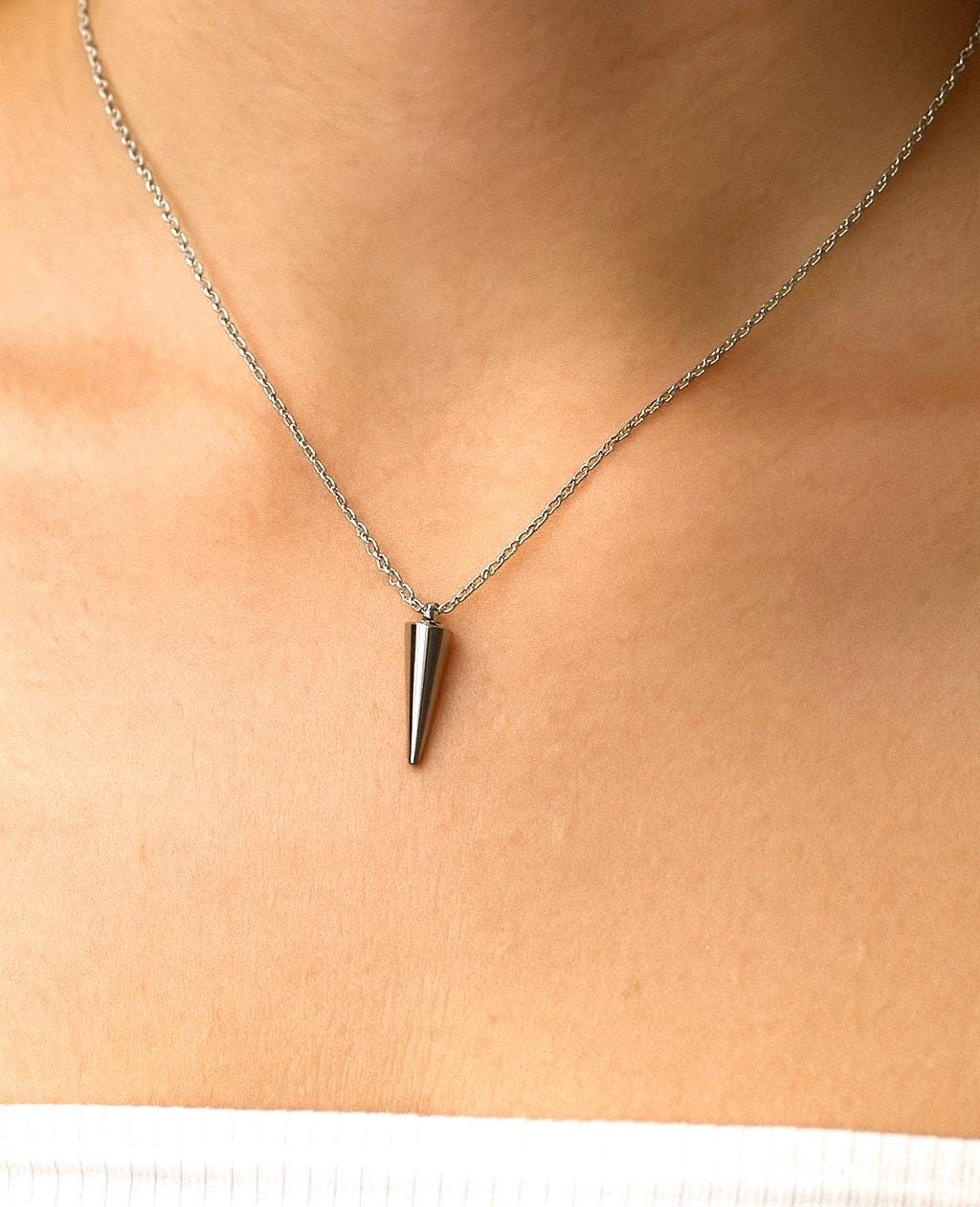 Minimalist Stainless Steel Spike Necklace. Delicate Layering Spike Pendant Necklace. Edgy Jewelry Gift for Her. Everyday Modern Jewelry.