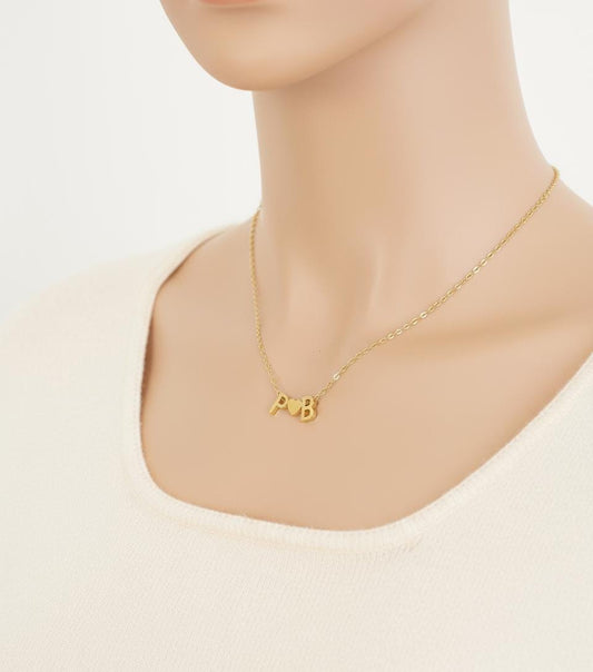 Personalized Two Initial Necklace • Stainless Steel Double Initial Necklace with Heart Charm