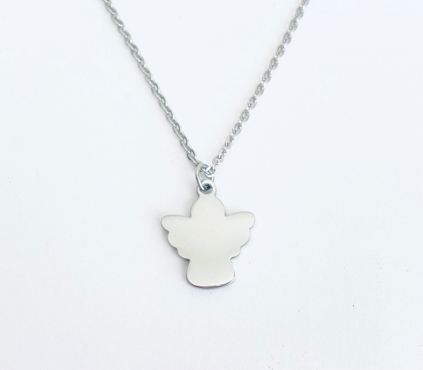 Personalized Stainless Steel Angel Charm Necklace • Custom Engraved Keepsake Jewelry
