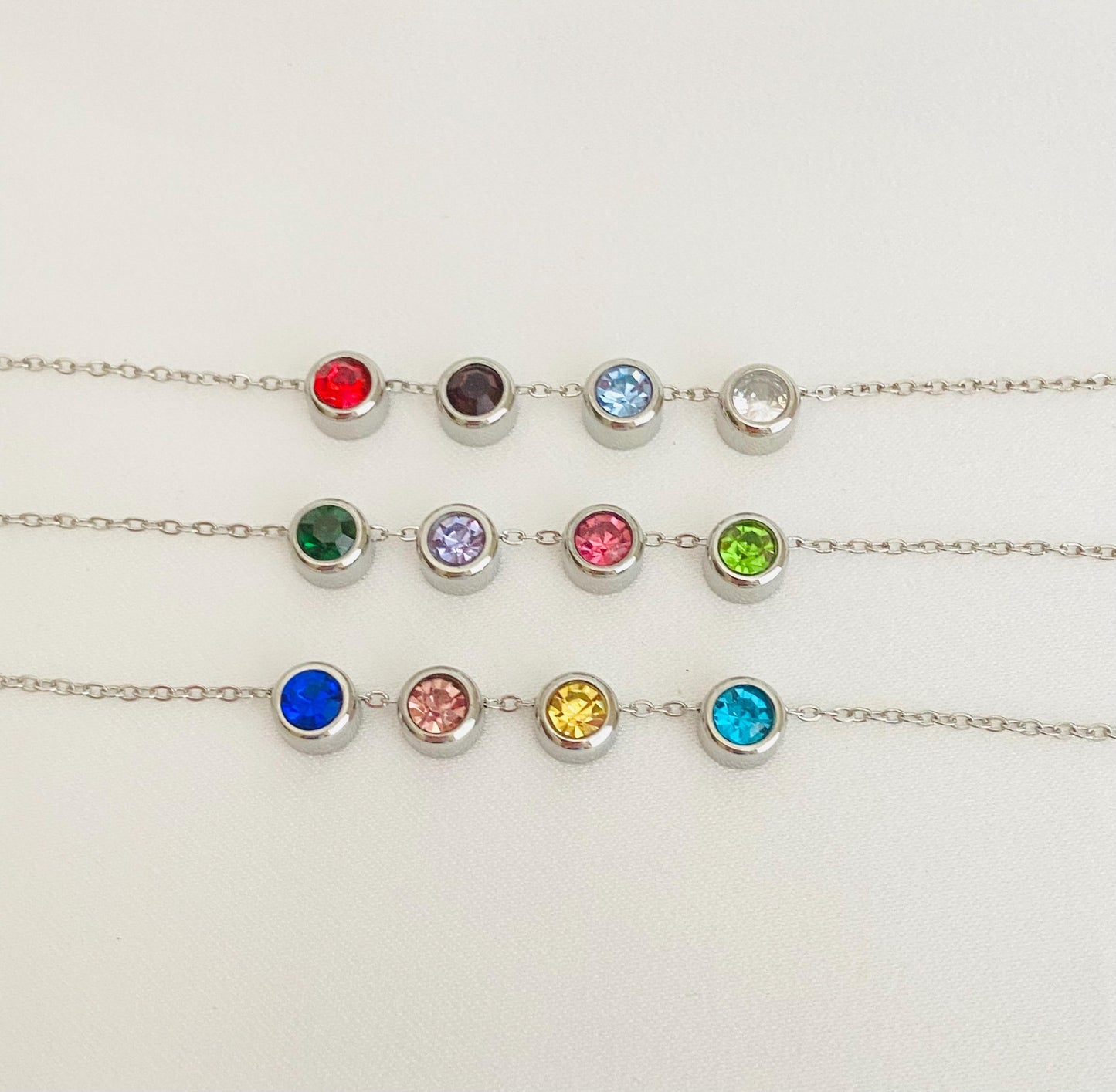 Personalized Birthstone Necklace with Multiple Birthstones • Stainless Steel or Gold Over Stainless Steel