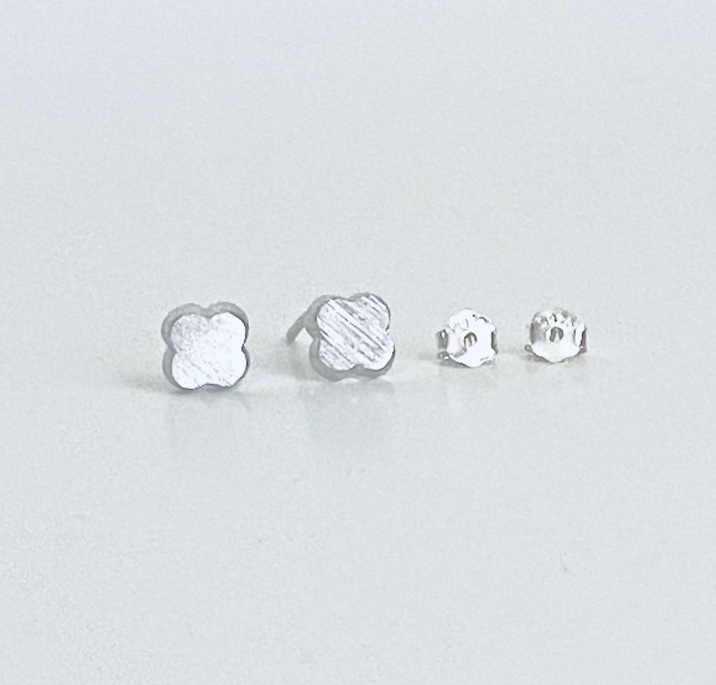Sterling Silver Clover Stud Earrings •  Lucky Four Leaf Clover 925 Silver Studs