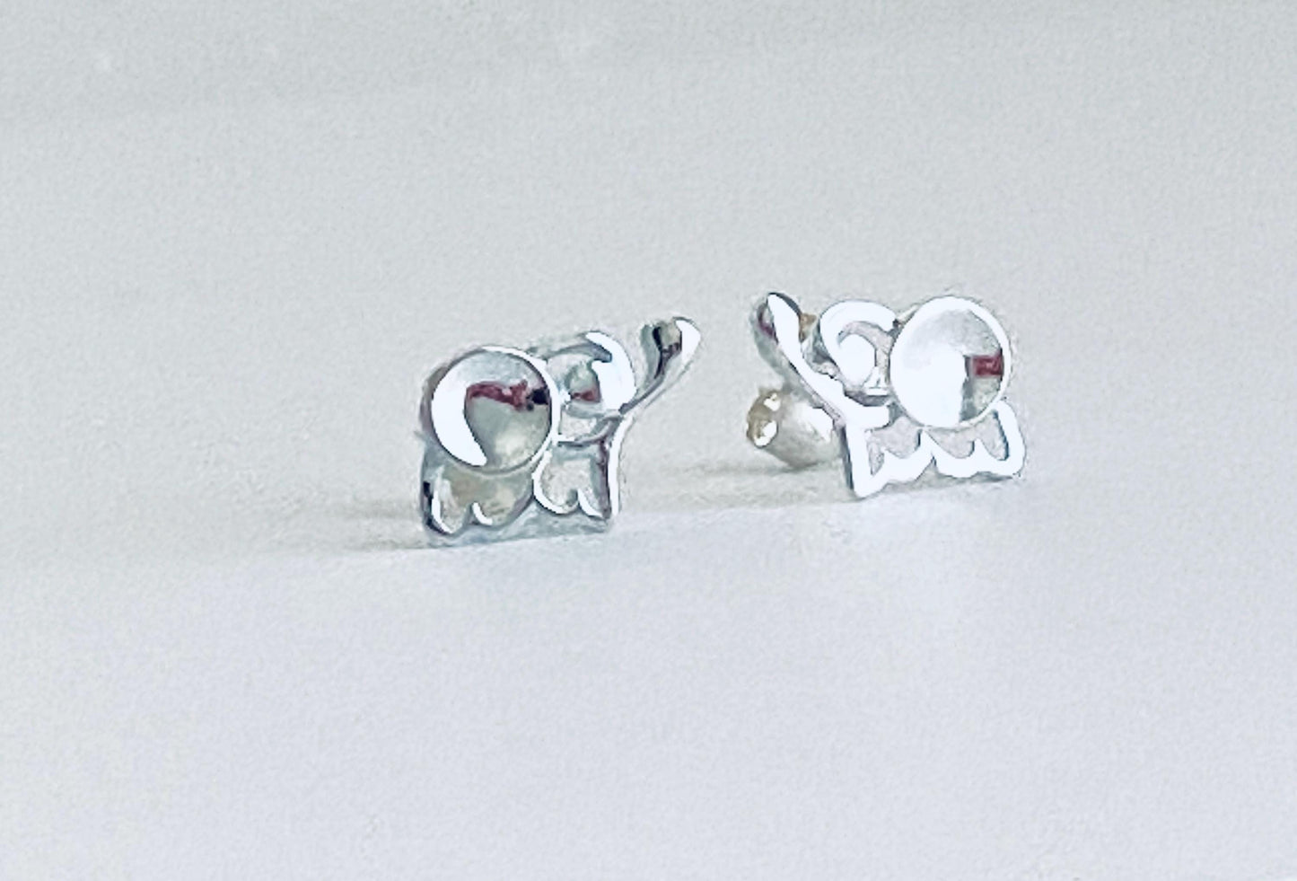 Sterling Silver Elephant Stud Earrings • Tiny Solid or Small Silver Elephant Studs
