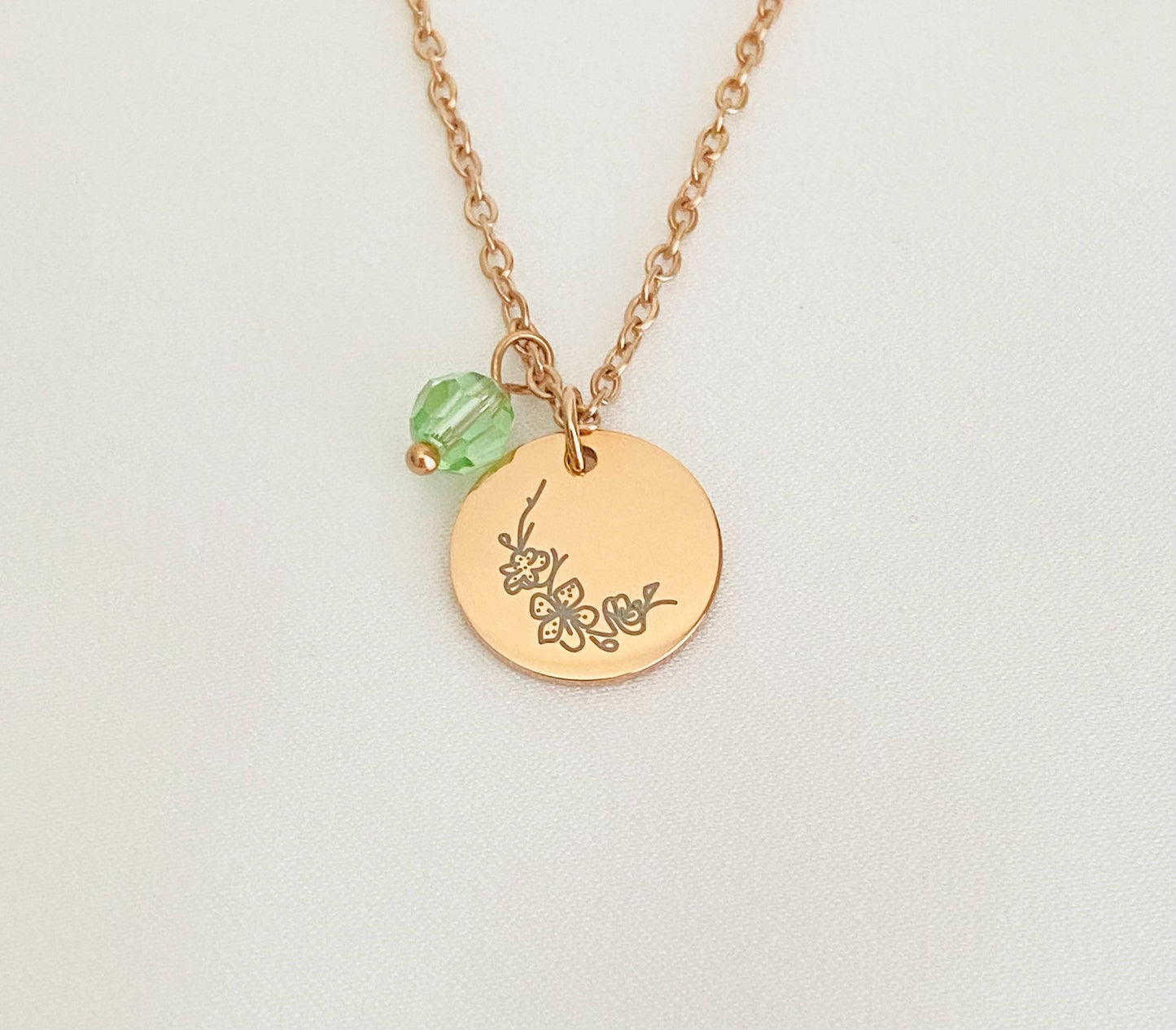 Personalized Flower Necklace with Birthstone • Stainless Steel Birth Flower & Birthstone Necklace