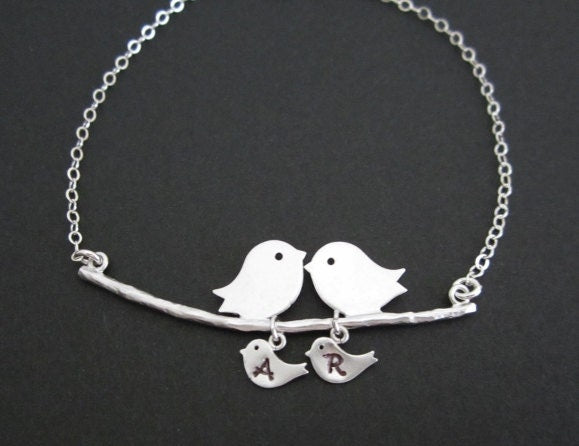 Personalized Love Birds Branch Necklace with Baby Charms • Custom Family Bird Jewelry