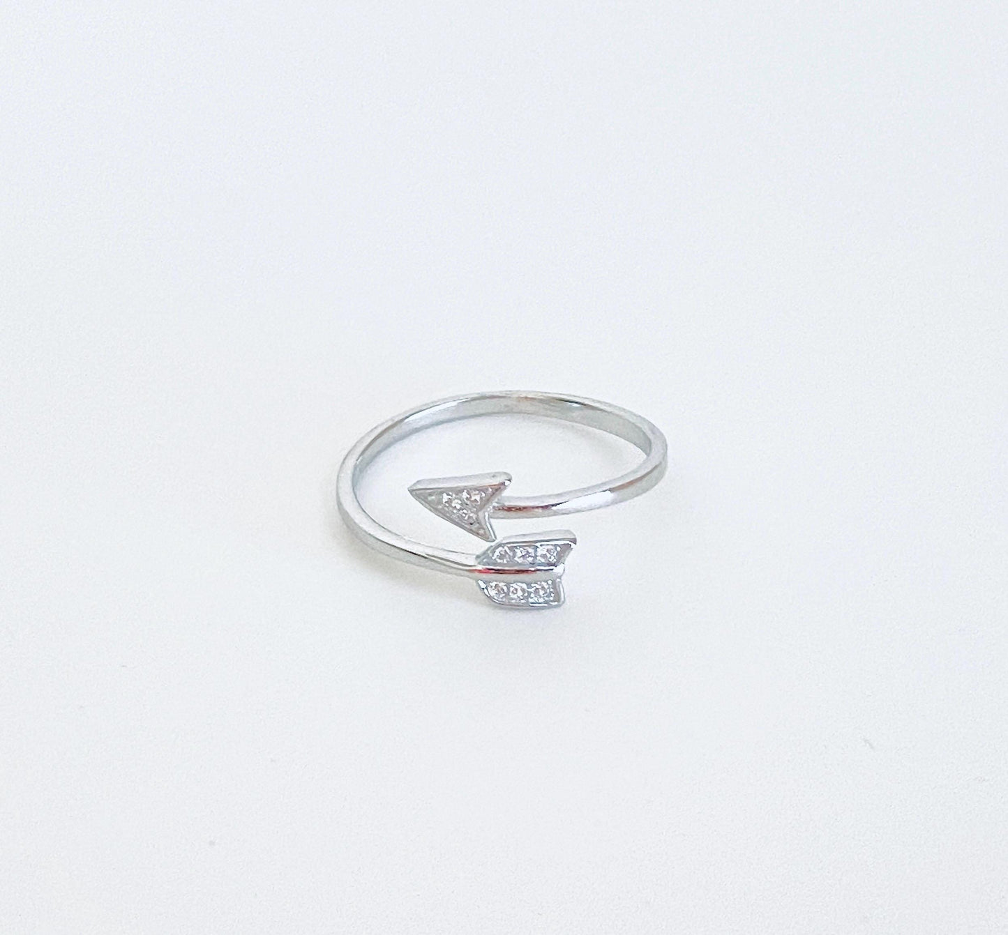 Adjustable Sterling Silver Arrow Ring with Rhinestones • Sterling Silver • Gold • Rose Gold