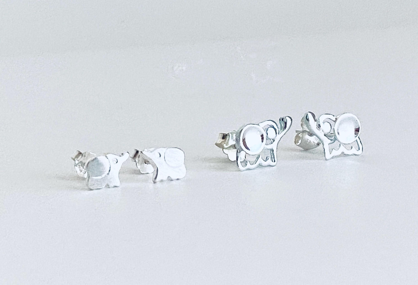 Sterling Silver Elephant Stud Earrings • Tiny Solid or Small Silver Elephant Studs