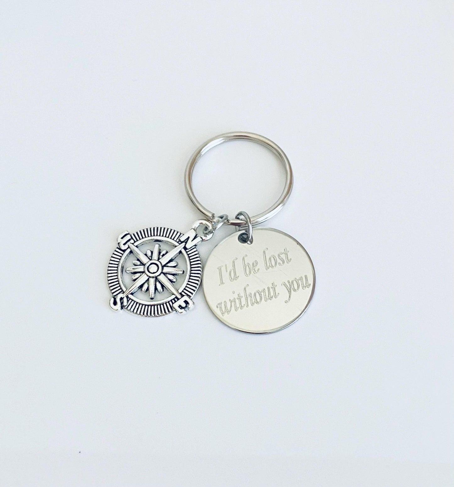 Personalized Compass Keychain • Custom Engraved Compass Key Ring Gift for Him or Her