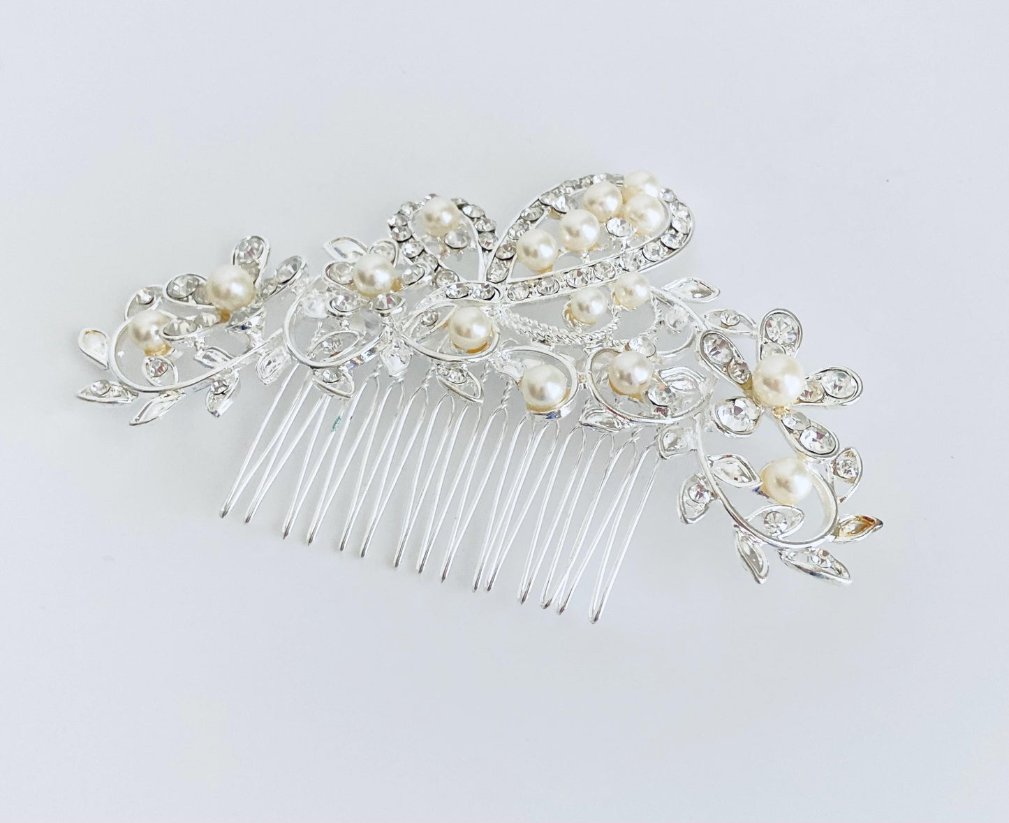 Glass Pearl and Rhinestone Hair Comb •  Elegant Bridal Wedding Hair Accessory for Women