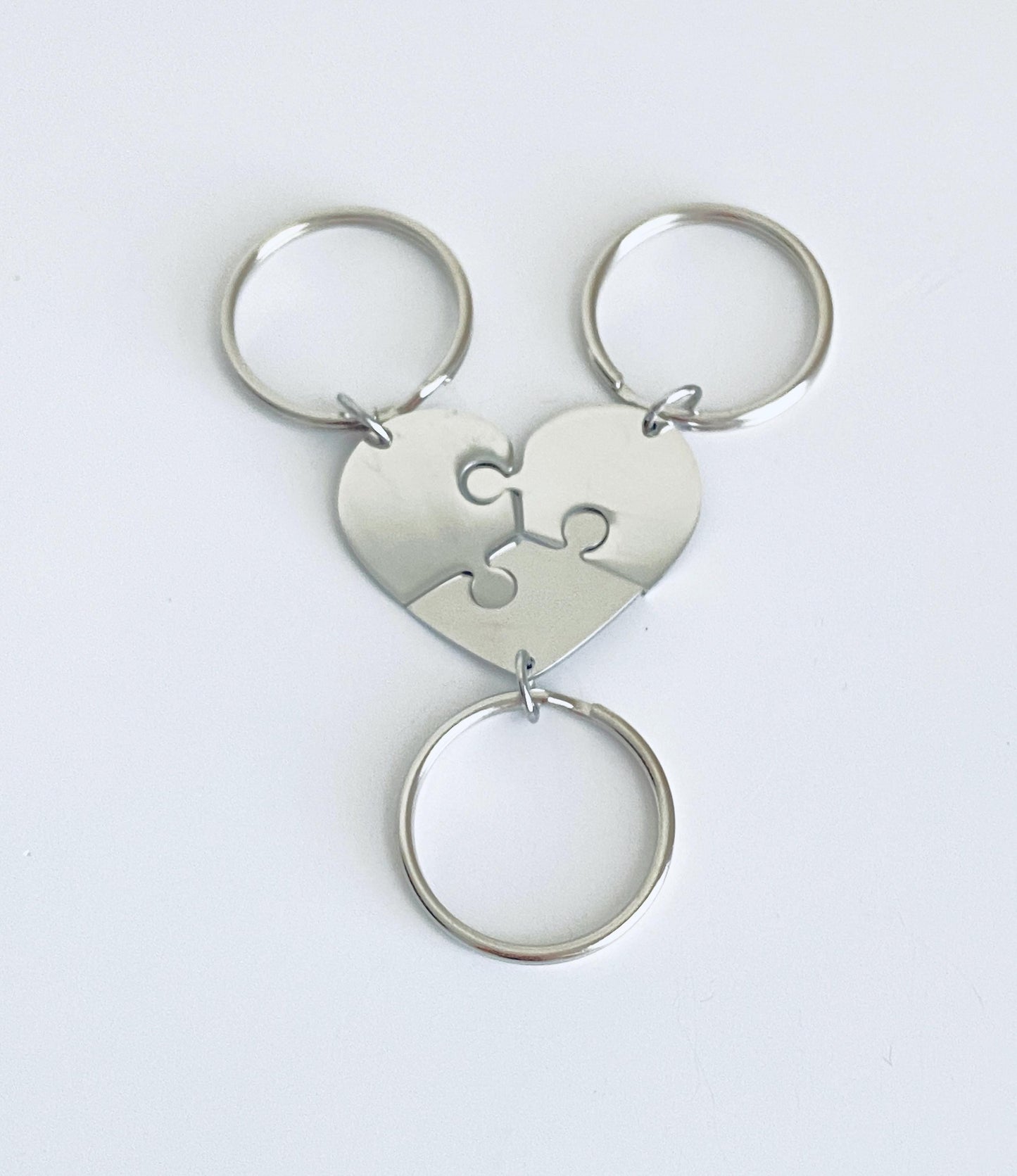 Personalized 3-Piece Heart Puzzle Keychain Set • Custom Engraved Matching Key Chains for Family & Friends