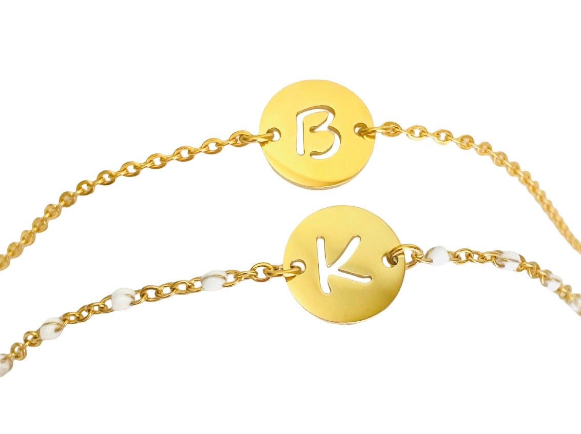 Personalized Initial Bracelet • Stainless Steel & Gold over Stainless Steel