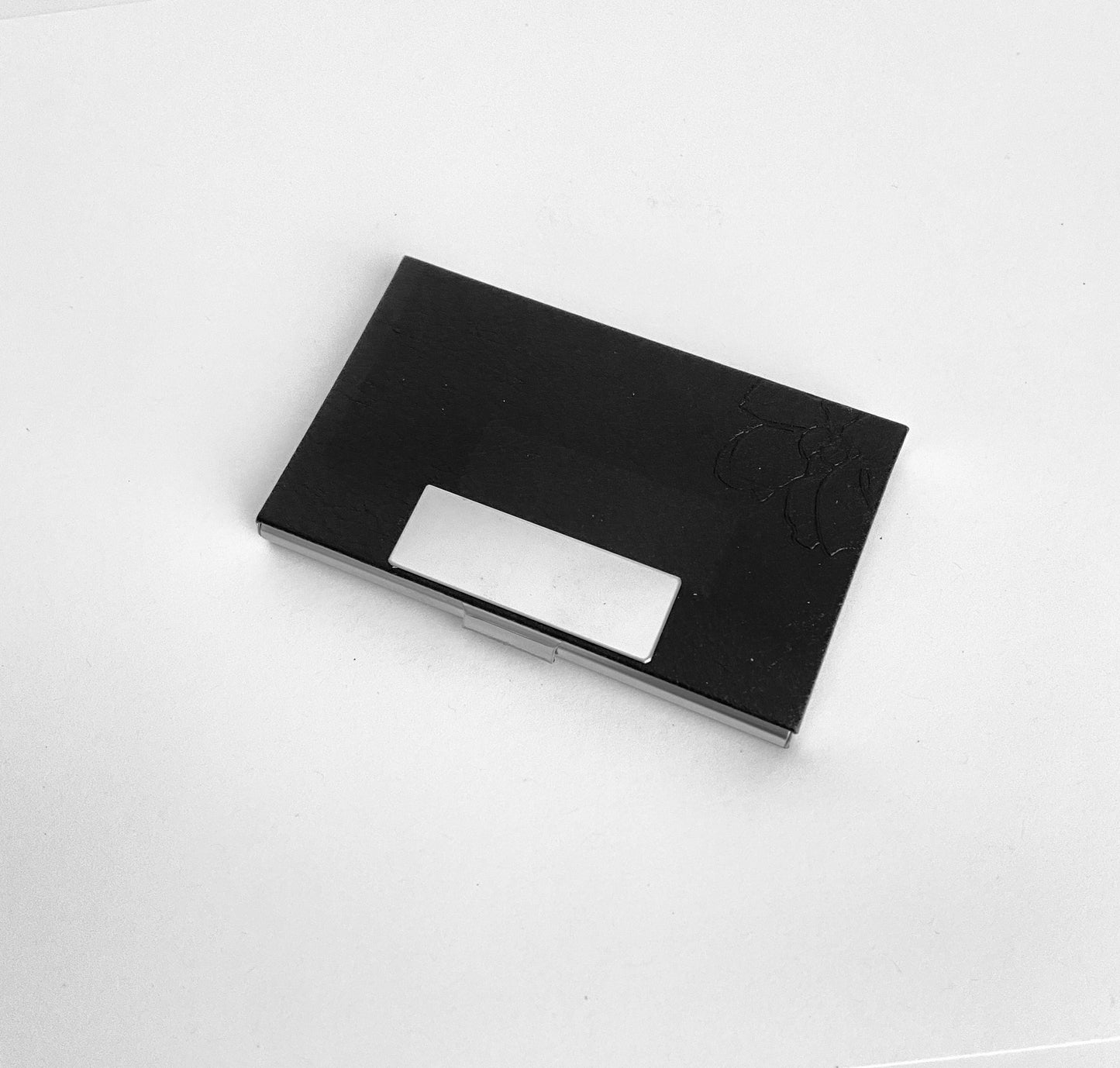 Personalized Black Faux Leather Business Card Holder • Custom Engraved Leatherette Card Case for Men & Women
