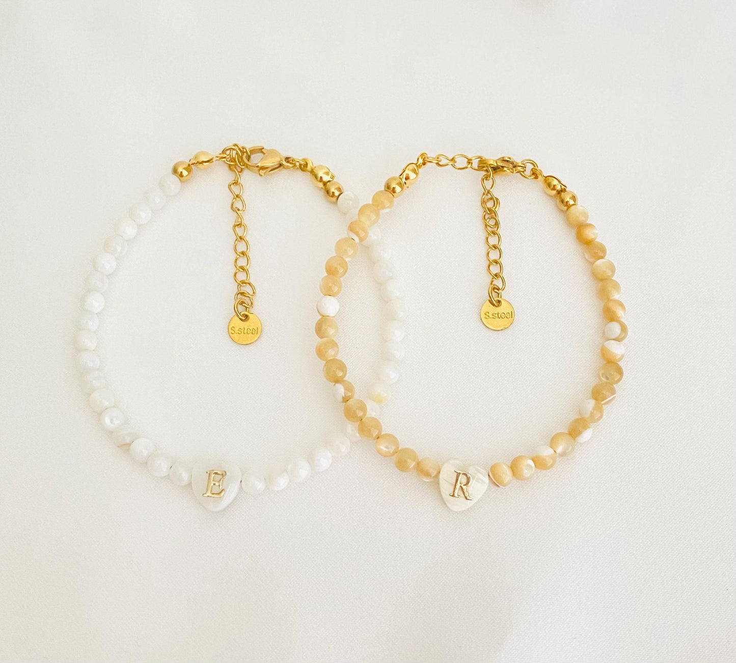 Personalized Shell Initial Bracelet • White Shell, Yellow Shell, Jasper & Ice Jade Beaded Bracelet