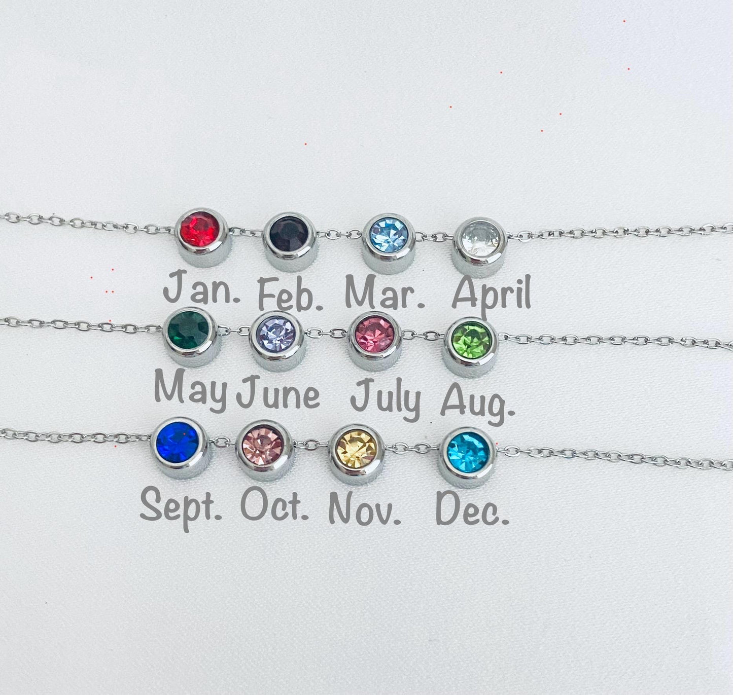 Personalized Birthstone Necklace with Multiple Birthstones • Stainless Steel or Gold Over Stainless Steel