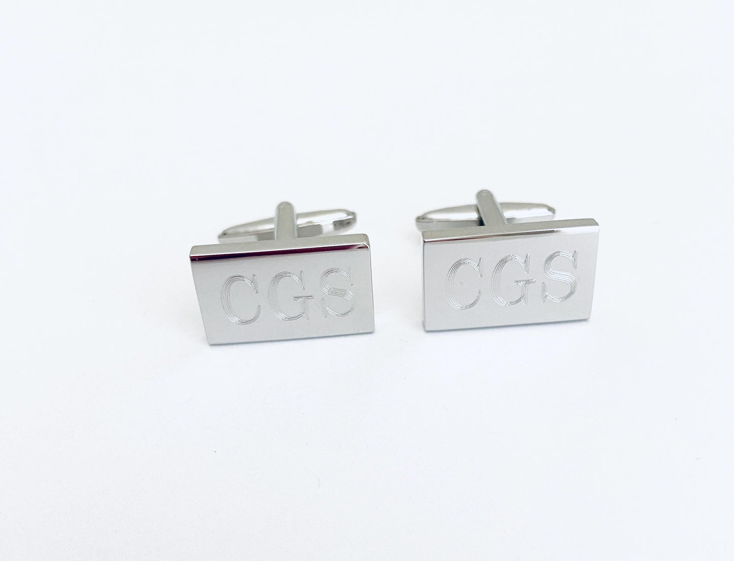 Personalized Shiny Rectangle Cufflinks • Custom Engraved Polished Cufflinks for Groom, Groomsmen & Men’s Wedding Gift