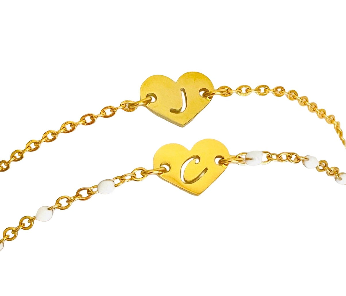 Personalized Gold Heart Initial Bracelet
