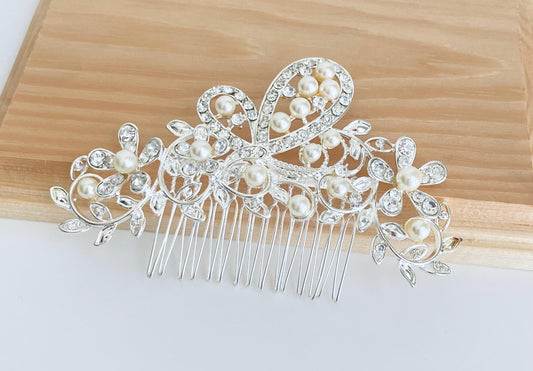Glass Pearl and Rhinestone Hair Comb •  Elegant Bridal Wedding Hair Accessory for Women