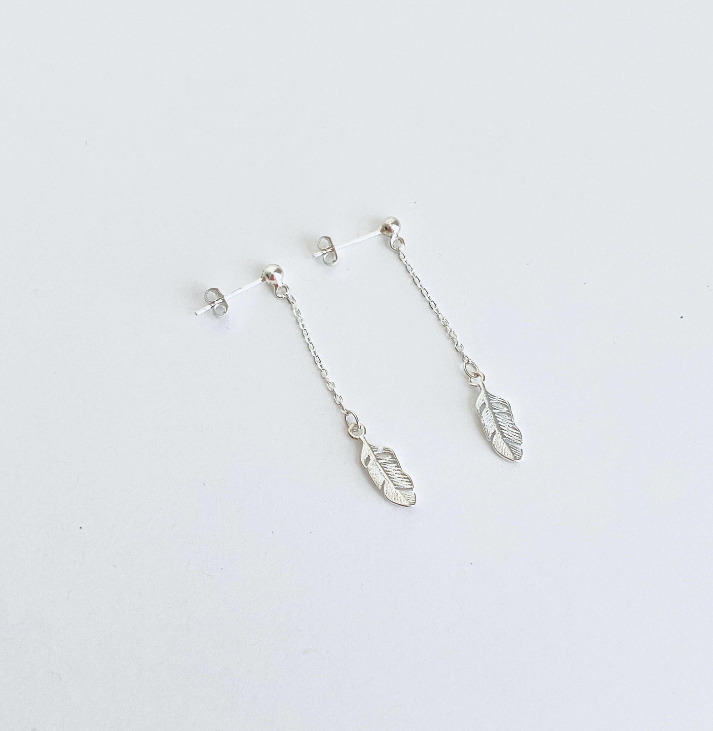 Sterling Silver Dangle Feather Earrings • Nature Inspired Silver Jewelry