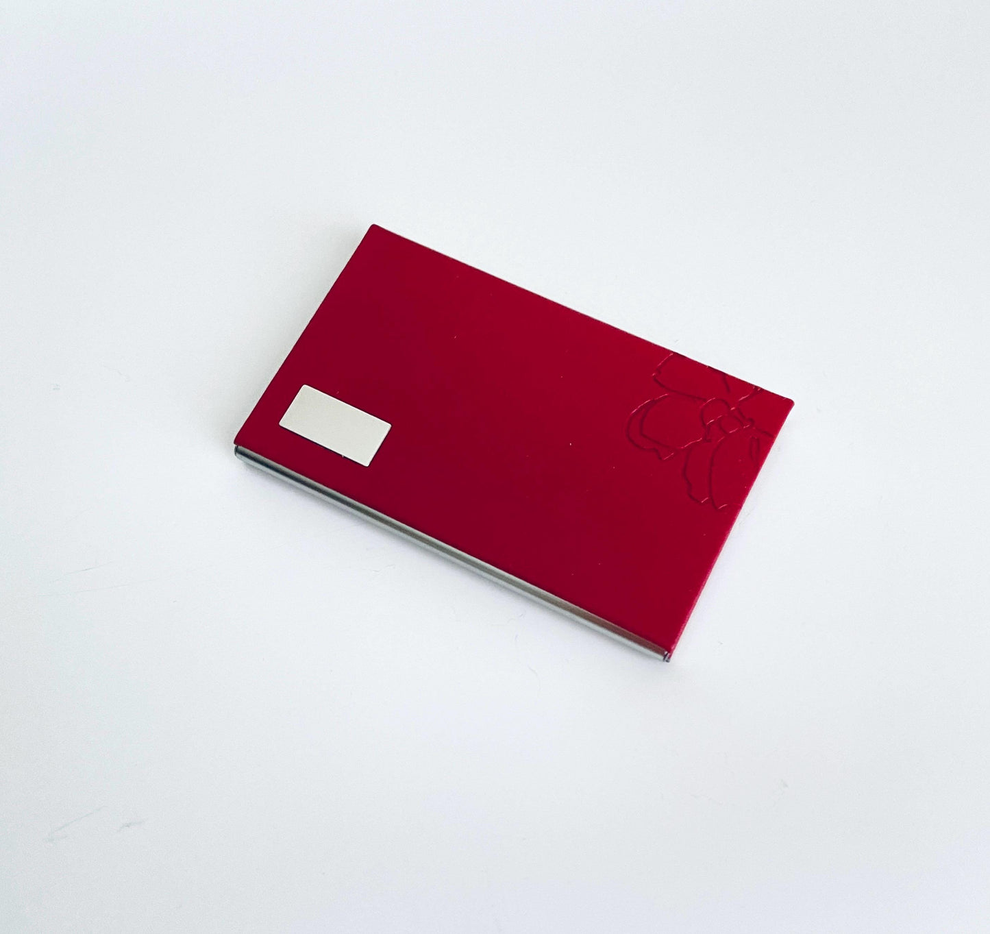 Personalized Faux Leather Business Card Holder with Floral Print • Custom Engraved Leatherette Card Case for Women