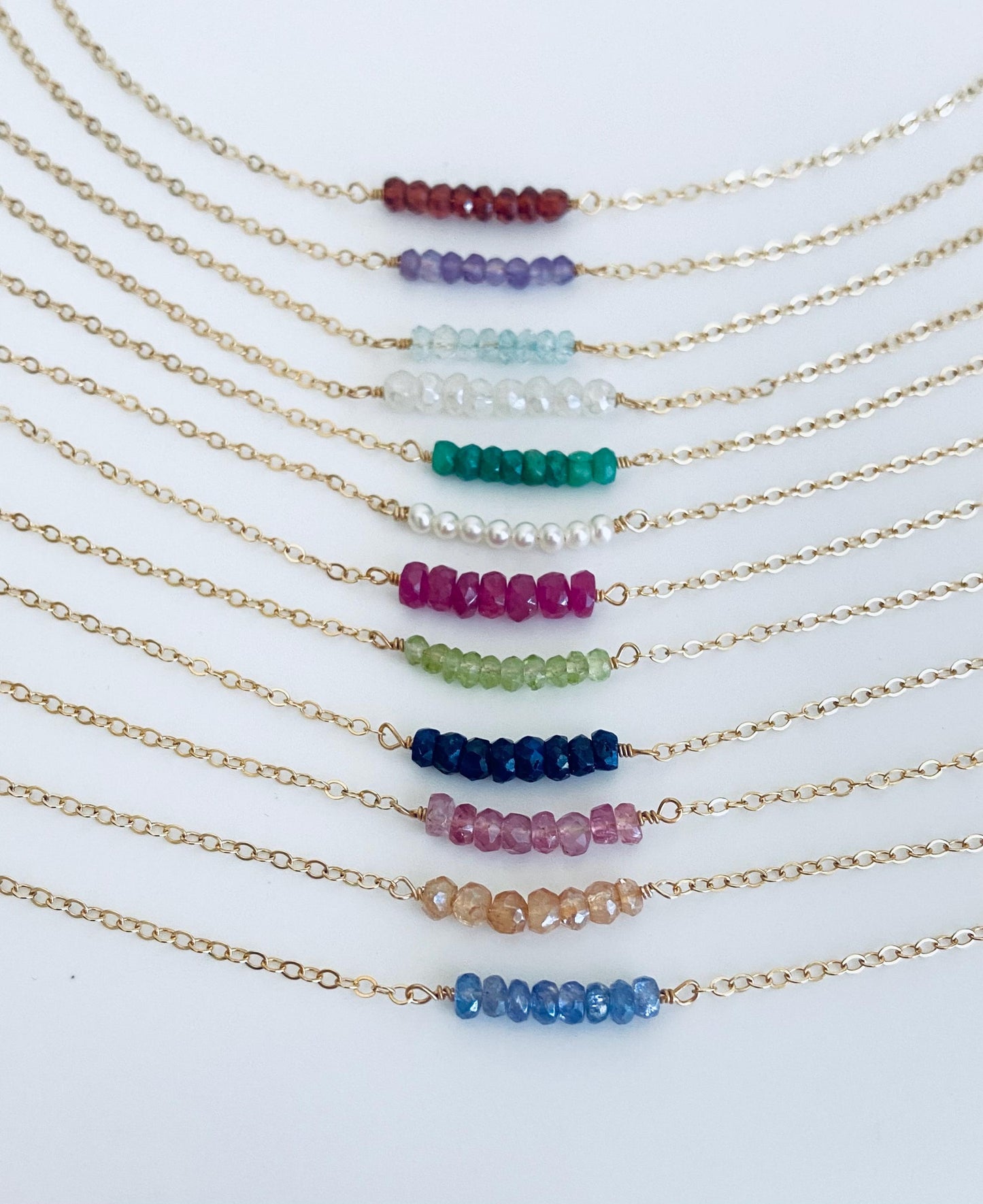 Personalized Birthstone Gemstone Beaded Necklace • Sterling Silver or Gold Filled Custom Birthstone Jewelry