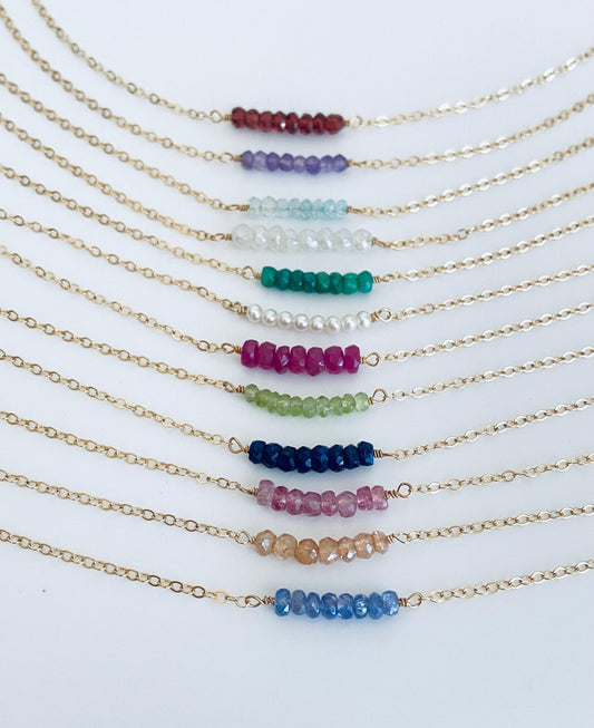Personalized Birthstone Gemstone Beaded Necklace • Sterling Silver or Gold Filled Custom Birthstone Jewelry