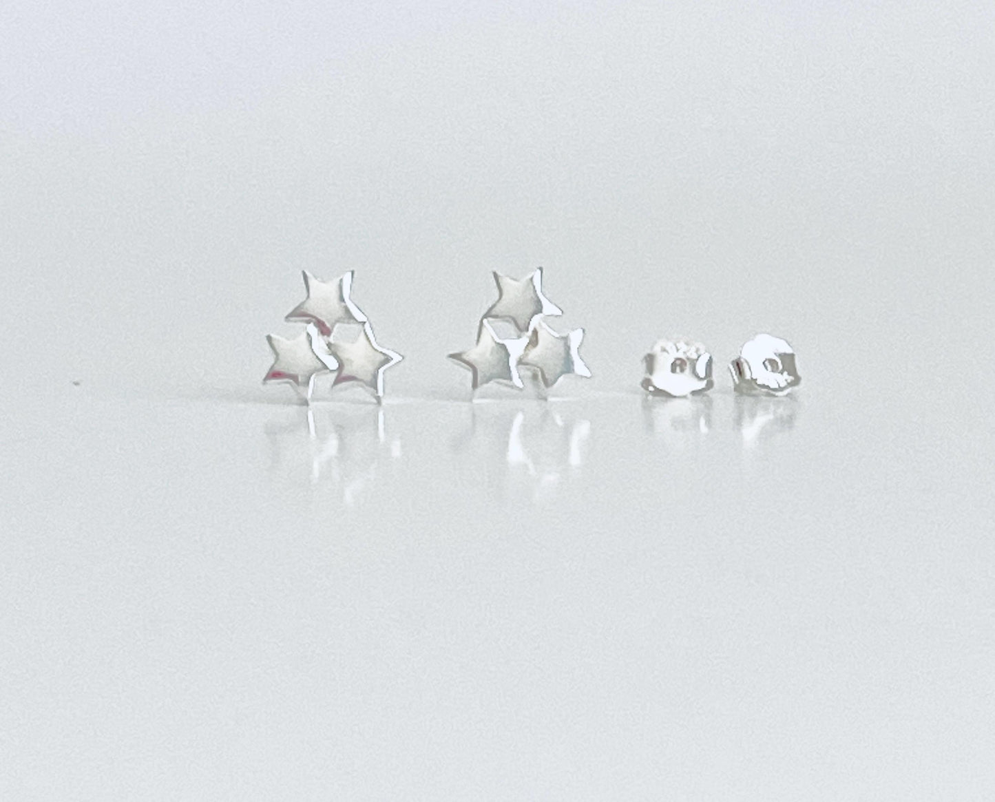 Sterling Silver Three Star Stud Earrings • 925 Triple Star Dainty Studs