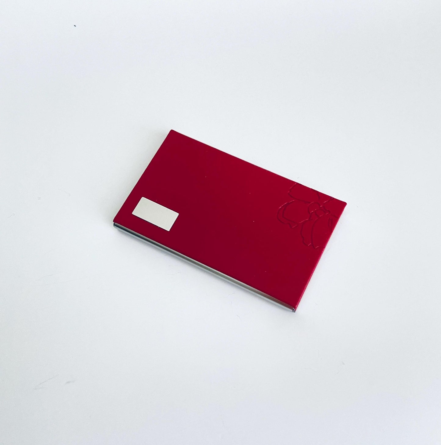 Personalized Faux Leather Business Card Holder with Floral Print • Custom Engraved Leatherette Card Case for Women
