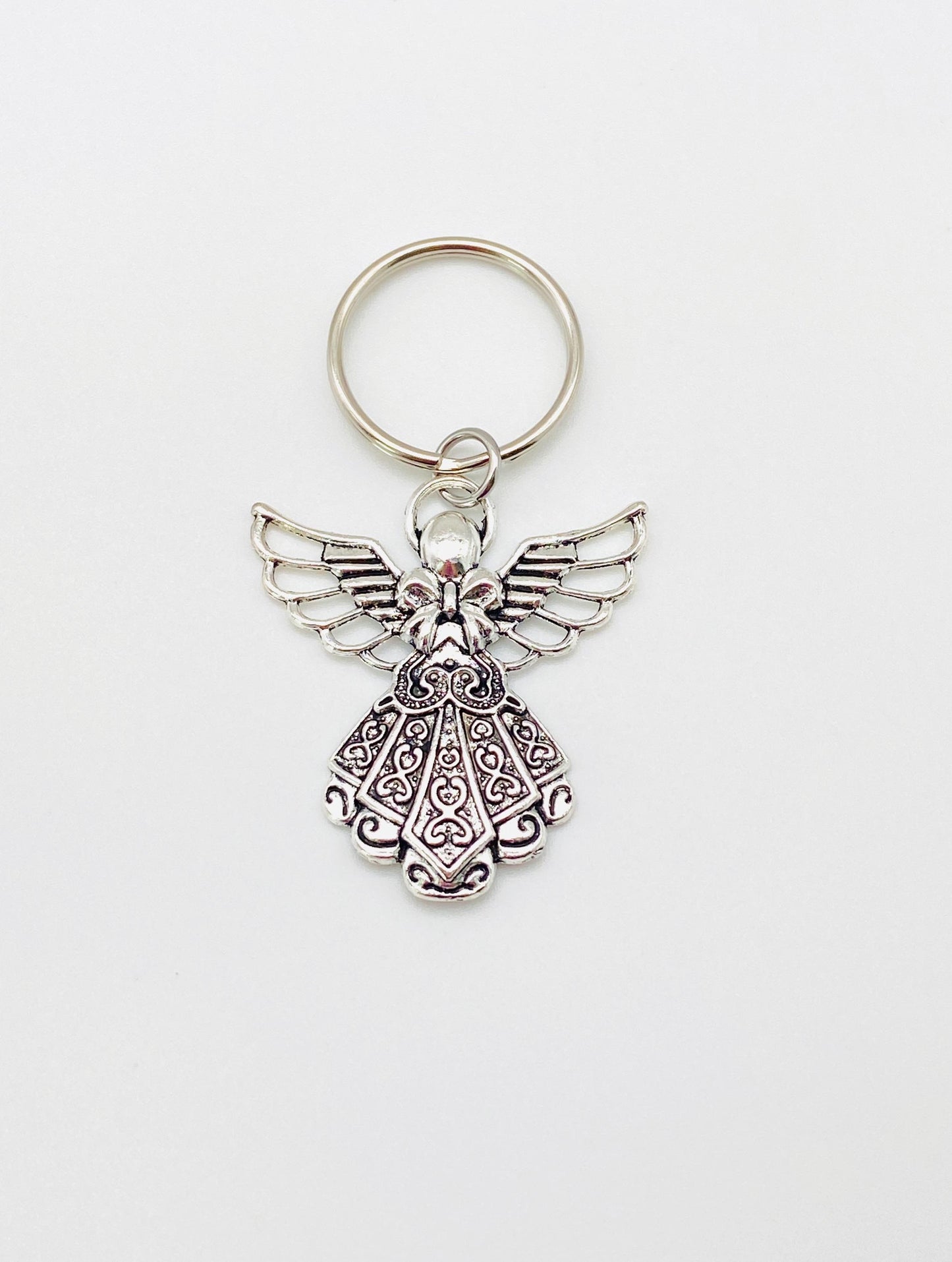 Base Metal Large Angel Charm Key Chain • Inspirational Guardian Angel Keychain