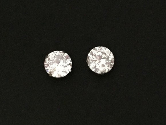 Sterling Silver Crystal Stud Earrings • 925 Silver Studs with Cubic Zirconia, Amethyst or Onyx