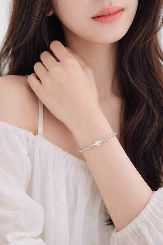 Stretch Bracelet with Shell Cross • Stainless Steel & Gold over Stainless Steel