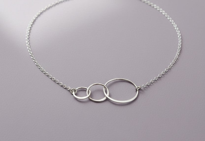 Sterling Silver Interlocking Triple Circle Pendant • Family Unity Necklace for Women