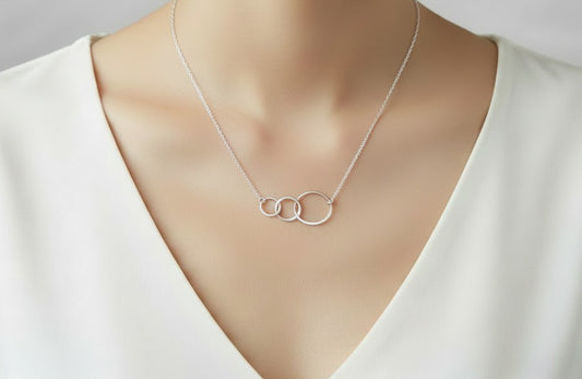 Sterling Silver Interlocking Triple Circle Pendant • Family Unity Necklace for Women