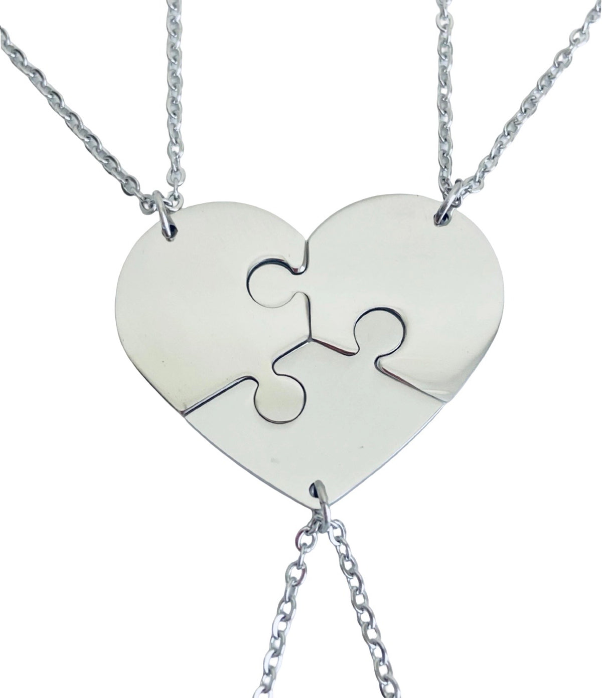 Personalized Stainless Steel 3-Piece Heart Puzzle Necklace Set