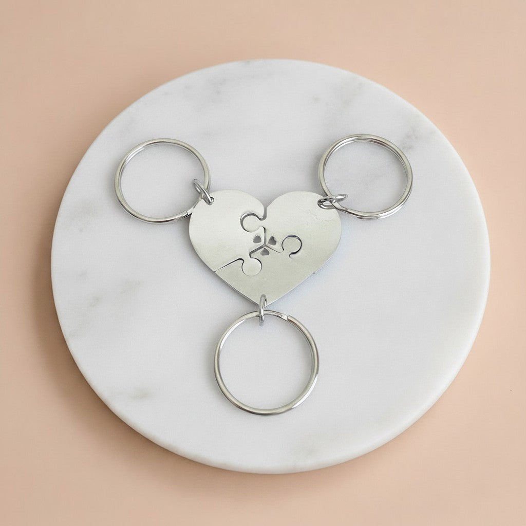 Personalized 3-Piece Puzzle Heart Keychain Set