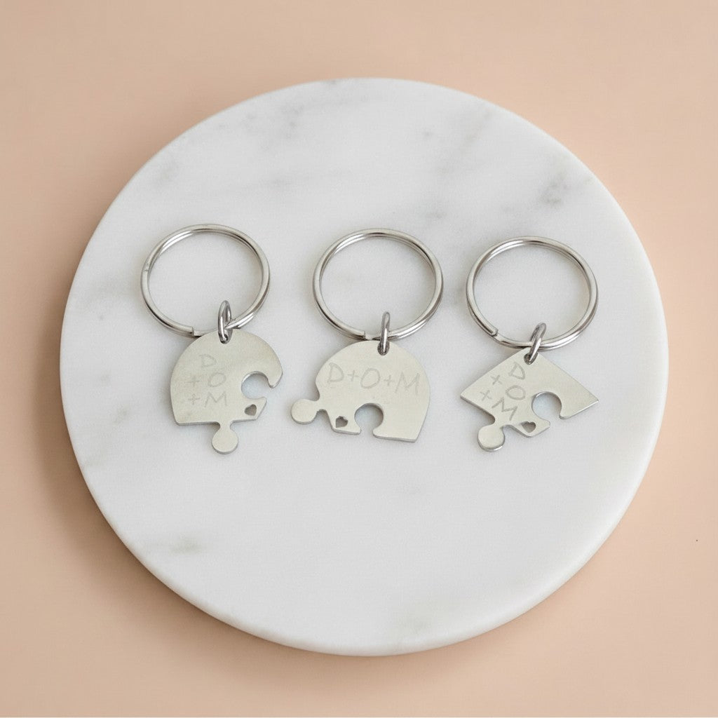 Personalized 3-Piece Puzzle Heart Keychain Set