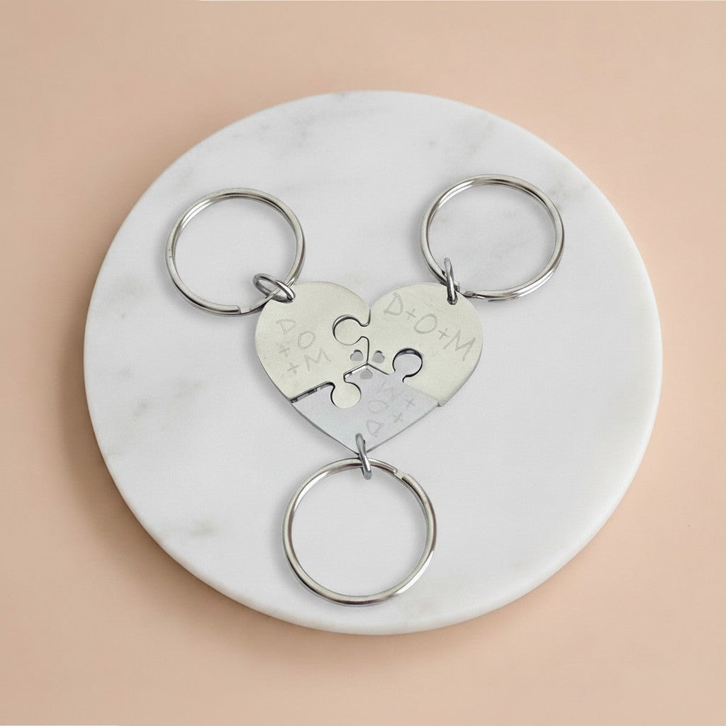 Personalized 3-Piece Puzzle Heart Keychain Set