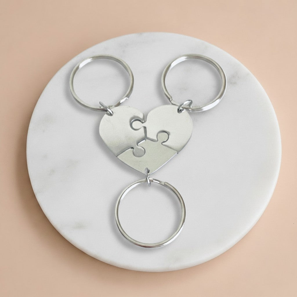 Personalized 3-Piece Heart Puzzle Keychain Set