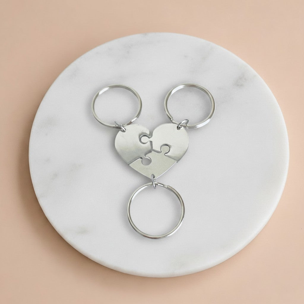Personalized 3-Piece Heart Puzzle Keychain Set