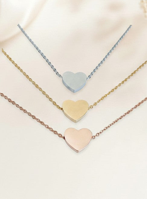 Personalized Floating Heart Necklace • Stainless Steel, Gold over Stainless Steel & Rose Gold over Stainless Steel