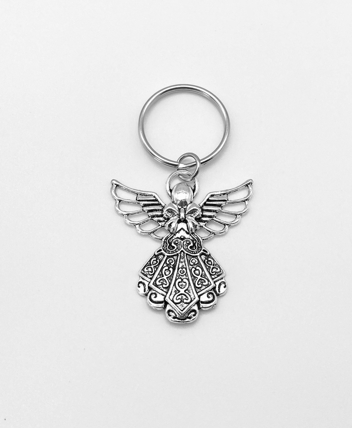 Base Metal Large Angel Charm Key Chain • Inspirational Guardian Angel Keychain