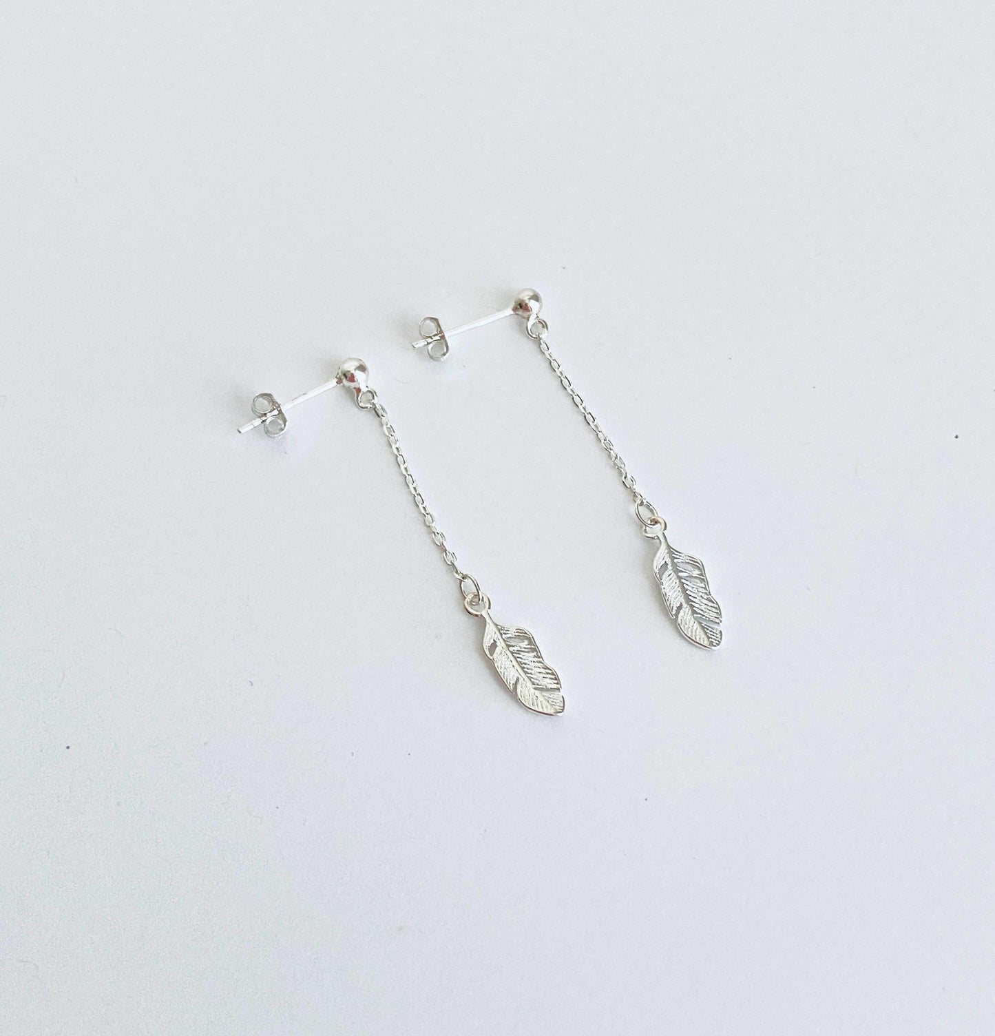 Sterling Silver Dangle Feather Earrings • Nature Inspired Silver Jewelry