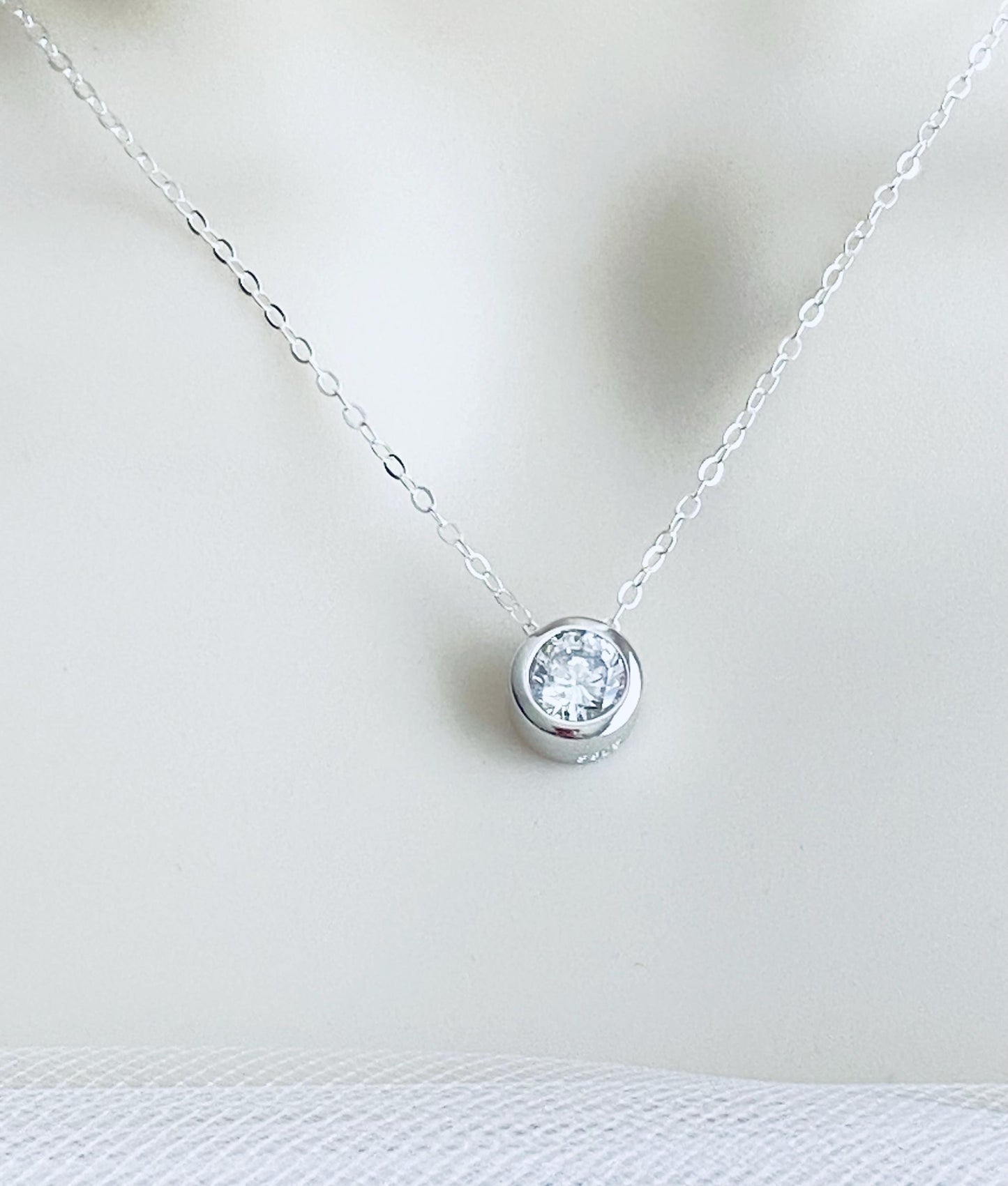 Sterling Silver Sparkle Floating Solitaire Pendant Necklace • Cubic Zirconia Pendant Necklace