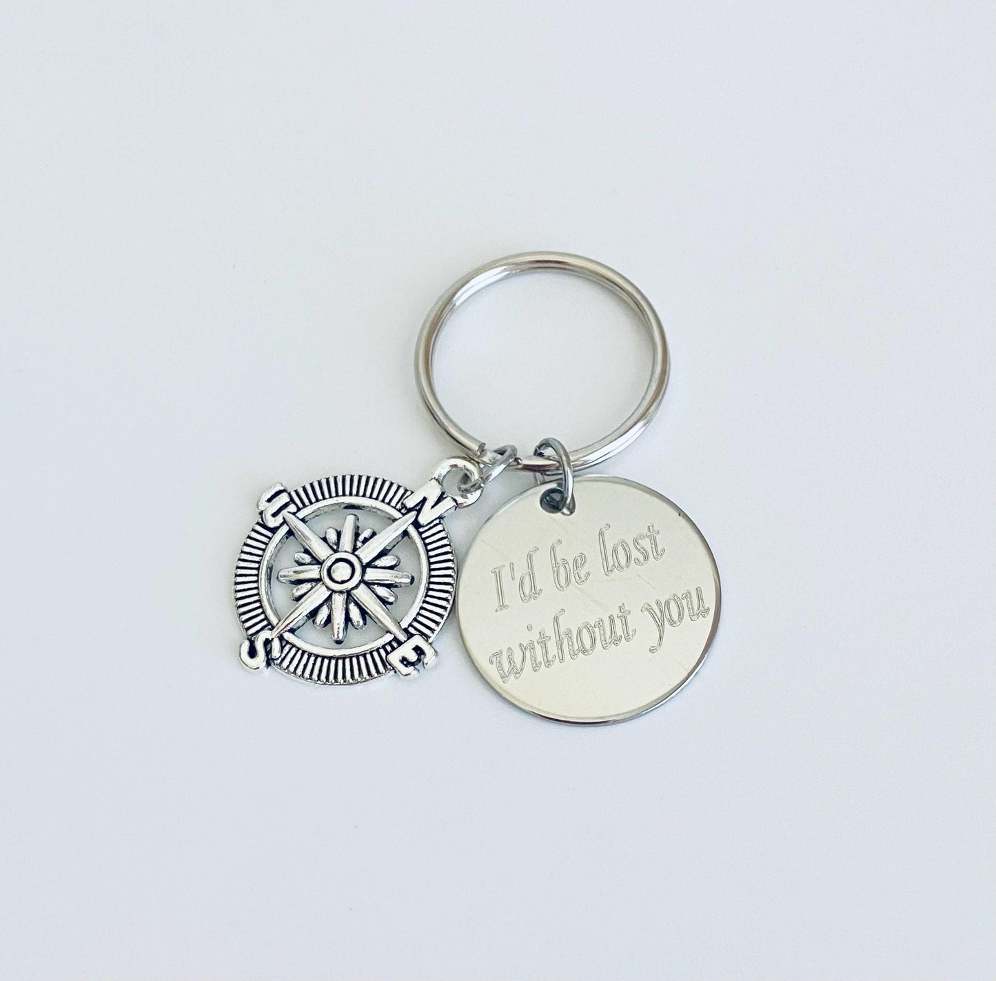 Personalized Compass Keychain • Custom Engraved Compass Key Ring Gift for Him or Her